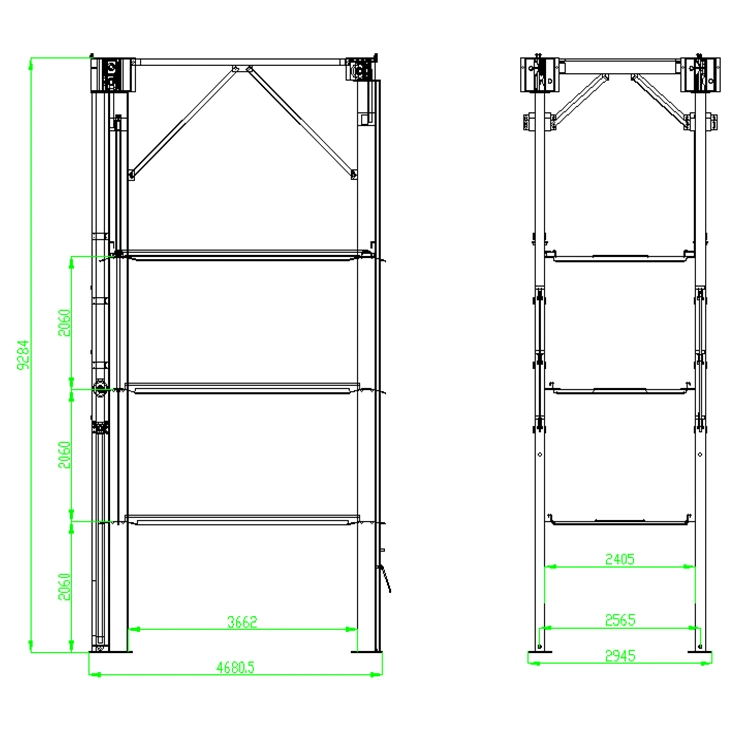 Multi-Floor Quad Vehicle Storage 4 Post Triple Car Stacker Parking Lift