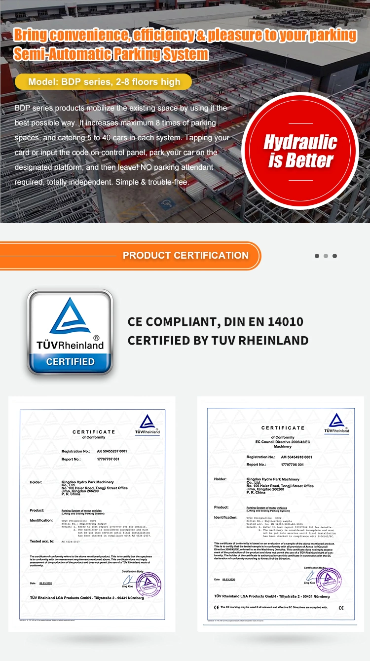 Automated Parking Spaces CE Certificate Public Parking Car Smart Parking Lift System