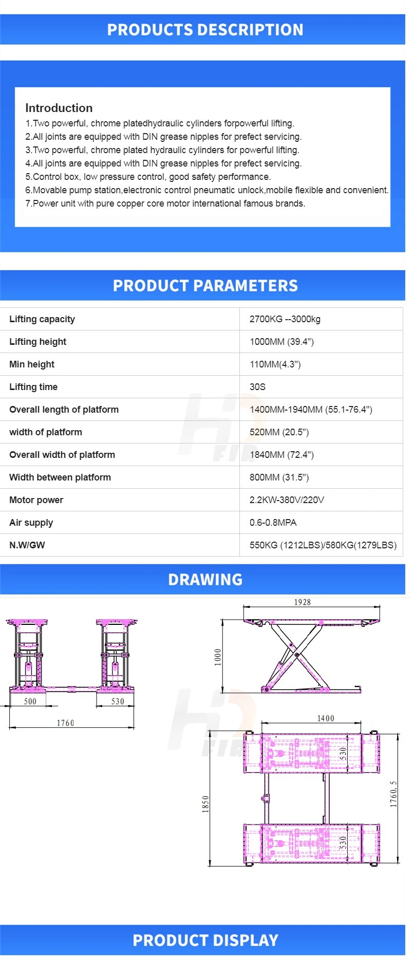 Club Kit Pneumatic Hydraulic Workshop Portable MID Rise Scissor Car Lift