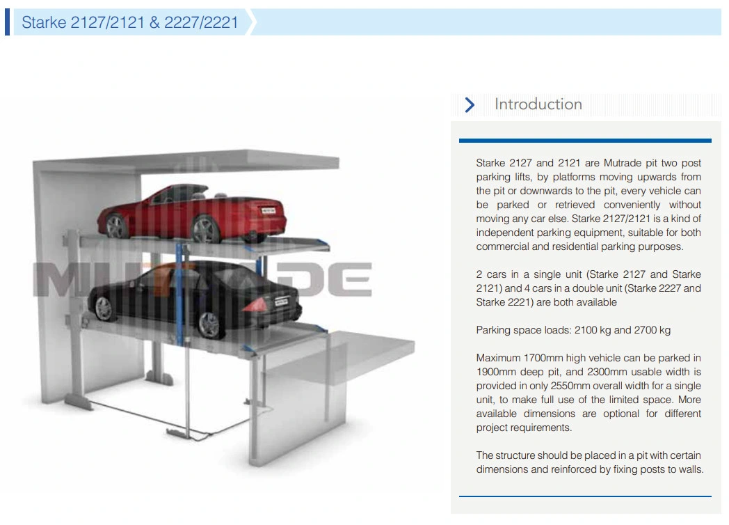 Mutrade Starke Pit Parker Platform Twin Car Parking System